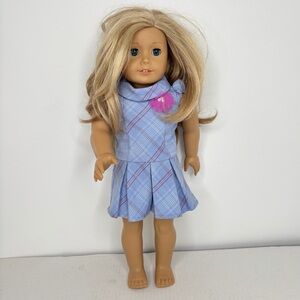 American Girl Truly Me Long Blonde Hair Blue Eyes with Plaid Sweet School Dress